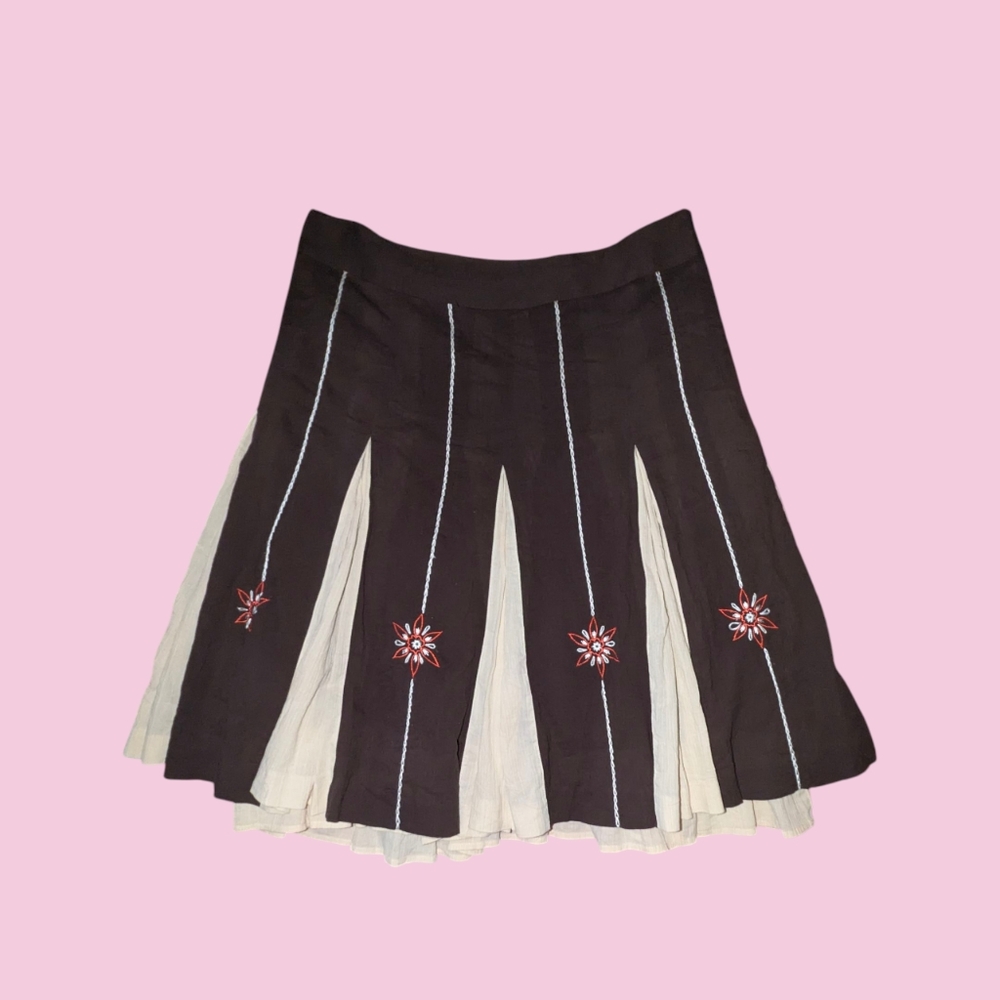 Y2K Brown Pleated Midi Skirt